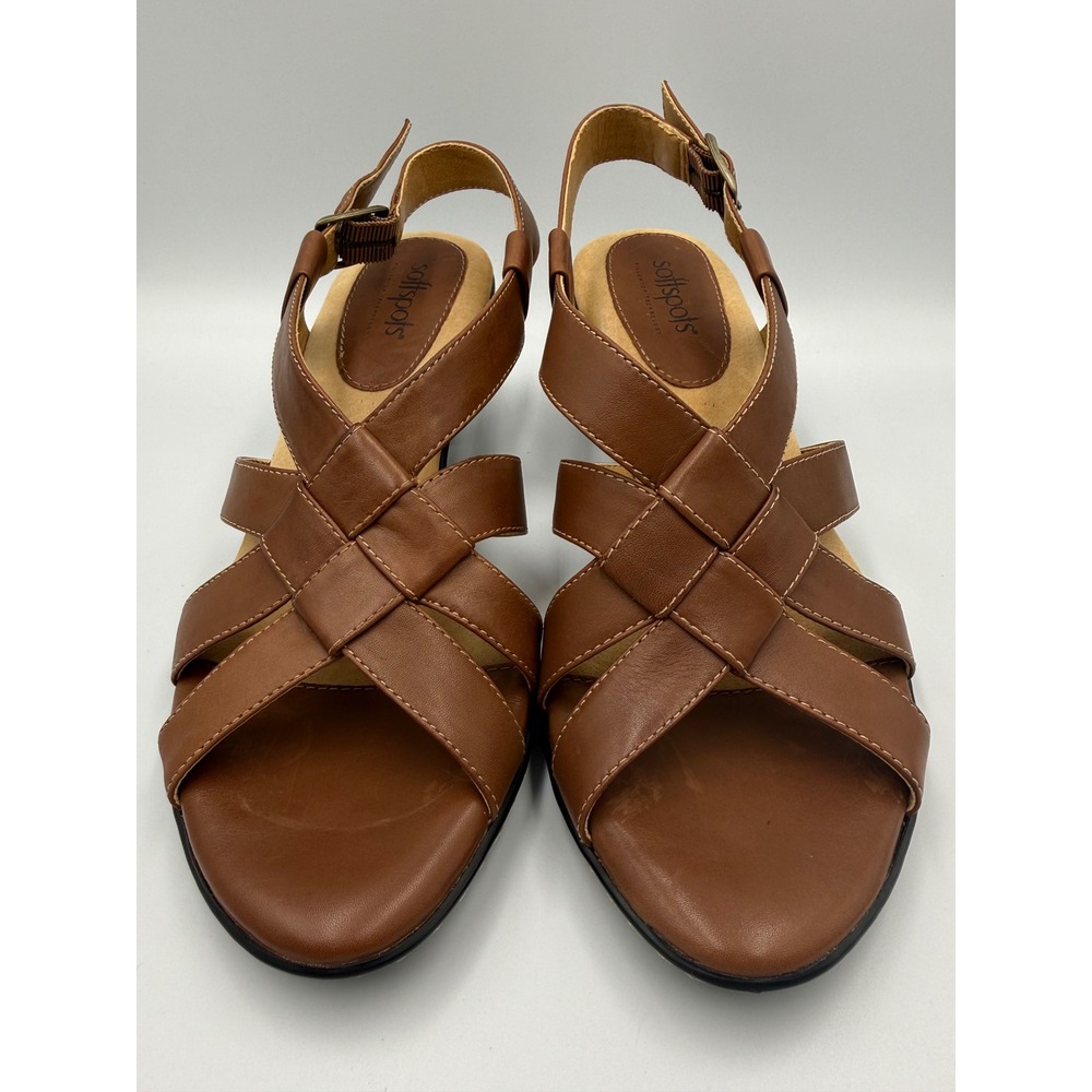 Softspots Elisa Mocha Brown Leather Sandals Womens 8‎ M Strappy Slingback Heels
